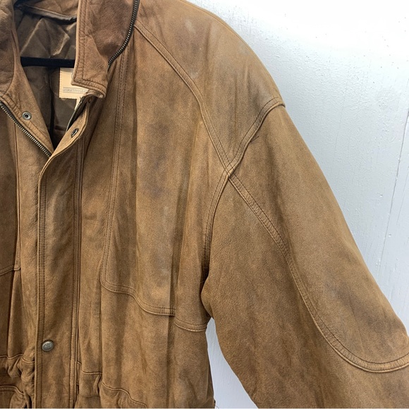 Georgetown Leather Design Mens Large Coat Full Zip Snap Brown Drawstring Pockets - Picture 9 of 13